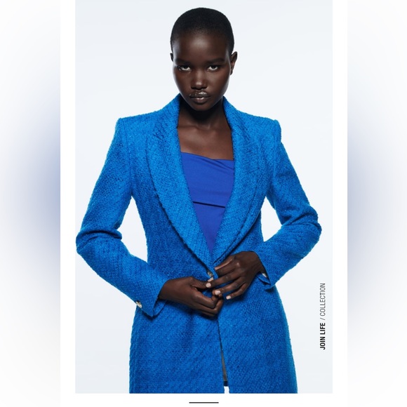 ZARA LONG STRUCTURED BLAZER BLUISH - Picture 4 of 9